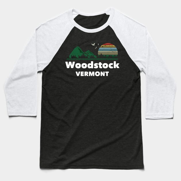 Mountain Sunset Flying Birds Outdoor Woodstock Vermont Baseball T-Shirt by greenrepublicmerch